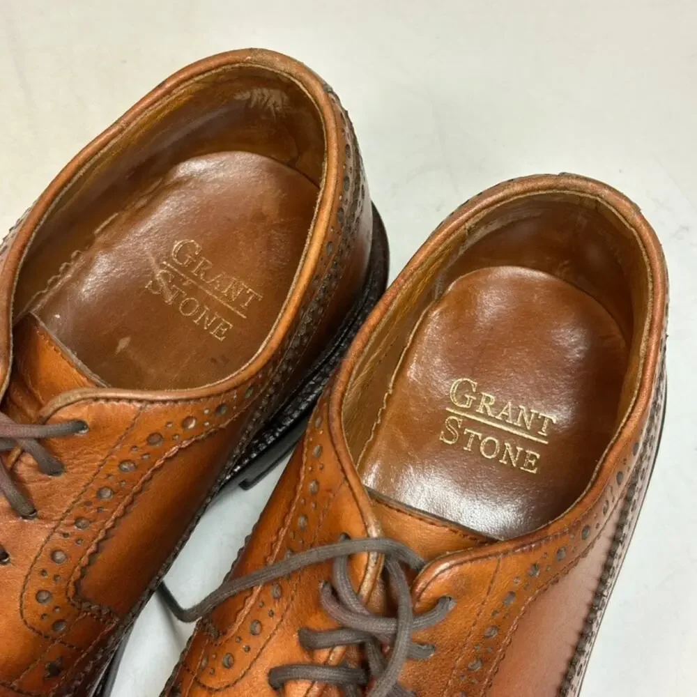 NEW HEELS Grant Stone Longwing Derby Brogue Longwing Chestnut Calf 8.5 D